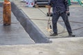 Builder worker at floor slab insulation work 2 Royalty Free Stock Photo