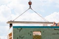 Builder worker installing concrete floor slab panel at building construction site Royalty Free Stock Photo