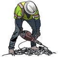 Builder Worker with Pneumatic Hammer