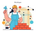 Builder. Workers constructing house with tools and materials