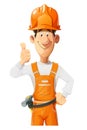 Builder. Working in helmet and overalls