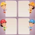 Builders Cartoon Characters Looking at Blank Poster Set