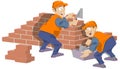 Builders are doing bricklaying. Funny people Royalty Free Stock Photo