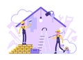 Builders doing repair of apartment, workers busy painting house wall Royalty Free Stock Photo