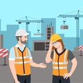 Builders and engineers background. Cartoon factory