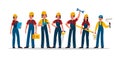 Builders group. Construction industry people team in helmet, contractor engineer, technician and builder, mechanic, male