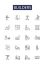 Builders line vector icons and signs. Contractors, Developers, Masons, Carpenters, Engineers, Artisans, Architects Royalty Free Stock Photo