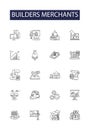 Builders merchants line vector icons and signs. construction, stack, industrial, builder, industry, material, business