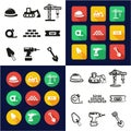 Builders Site All in One Icons Black & White Color Flat Design Freehand Set