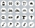 Builders Site Or Construction Site Icons Black & White Flat Deisgn Circle Set Big