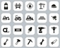 Builders Site Or Construction Site Icons Black & White Flat Deisgn Set Big