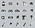 Builders Site Or Construction Site Icons Black & White Sticker Set Big