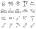 Builders Site Or Construction Site Icons Thin Line Set Big