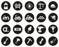 Builders Site Or Construction Site Icons White On Black Flat Deisgn Circle Set Big