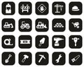 Builders Site Or Construction Site Icons White On Black Flat Deisgn Set Big