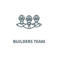 Builders team line icon, vector. Builders team outline sign, concept symbol, flat illustration