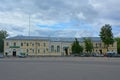 The building of the administration of Torzhoksky district and Sberbank on Square of January 9 in Torzhok city Royalty Free Stock Photo