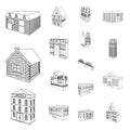 Building and architecture outline icons in set collection for design.The building and dwelling vector isometric symbol