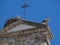 Arco da Vila, gate to the old town of Faro in Portugal, historic building with stork nest Royalty Free Stock Photo