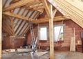 Building Attic Interior. Roofing Construction Indoor.