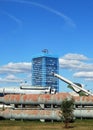 The building AvtoVAZ against the background of ballistic missiles. Togliatti