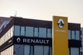 Building and banner of Renault dealership with a logo of the company Royalty Free Stock Photo