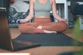 Building a better body image through yoga. Closeup shot of a woman meditating while practising yoga at home. Royalty Free Stock Photo