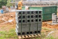 Building blocks delivered to construction site for mounting cement block a walls Royalty Free Stock Photo