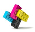 Building blocks of four printing process colors standing 3D Royalty Free Stock Photo
