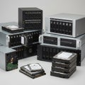 The Building Blocks of a Modern Data Center: Servers, NAS, and Hard Disk Drives Royalty Free Stock Photo