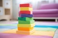 building blocks tower on a soft mat Royalty Free Stock Photo