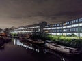 Building boats canal at night Royalty Free Stock Photo