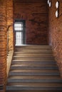 The building of a brick house with a flight of stairs. Flight of stairs Royalty Free Stock Photo