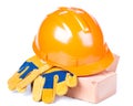 Building bricks, hard hat and gloves Royalty Free Stock Photo