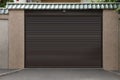 Building with brown roller shutter garage door Royalty Free Stock Photo