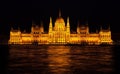 Building of Budapest parliament with nighttime illumination