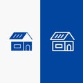 Building, Build, Construction, Home Line and Glyph Solid icon Blue banner Line and Glyph Solid icon Blue banner