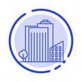 Building, Build, Dormitory, Tower, Real Estate Blue Dotted Line Line Icon