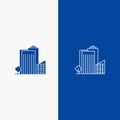 Building, Build, Dormitory, Tower, Real Estate Line and Glyph Solid icon Blue banner Line and Glyph Solid icon Blue banner