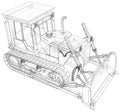 Building bulldozer Isolated. 3D rendering. Wire-frame. The layers of visible and invisible lines are separated. EPS10