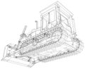 Building bulldozer Isolated. 3D rendering. Wire-frame. The layers of visible and invisible lines are separated. EPS10