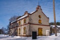 Building with cafe in historical Verla mill museum and village in winter. UNESCO World Heritage Site in Kouvola, Finland