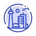 Building, Canada, City, Famous City, Toronto Blue Dotted Line Line Icon