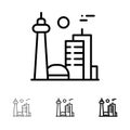 Building, Canada, City, Famous City, Toronto Bold and thin black line icon set Royalty Free Stock Photo