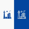 Building, Canada, City, Famous City, Toronto Line and Glyph Solid icon Blue banner Line and Glyph Solid icon Blue banner