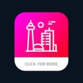 Building, Canada, City, Famous City, Toronto Mobile App Button. Android and IOS Line Version