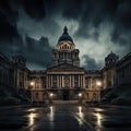 building, captured in a wide-angle shot, stands as a symbol of authority and governance.