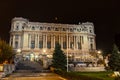 The building `Cercul Militar National` from Bucharest, Romania, night time.