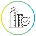 building with check mark icon, development architecture process
