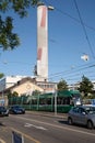 Building and chimney of the Biomass Fluidised Bed Incineration Plant IWB Basel